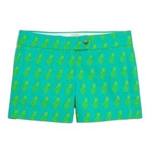 J. Crew Green And Yellow Cotton Mid Rise Pineapple Print Chino Shorts Size 0